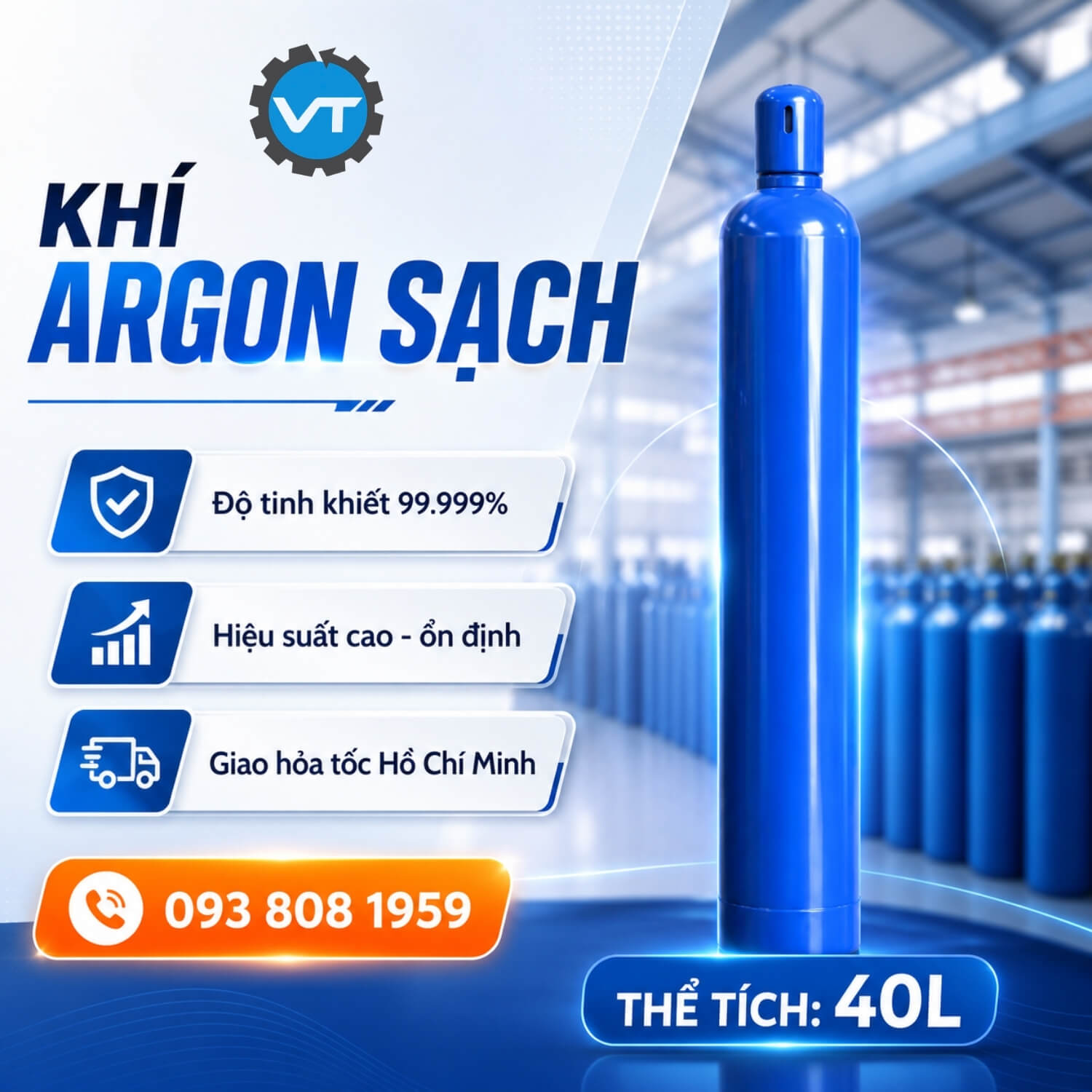 Bình khí argon sạch - khí Việt Tâm