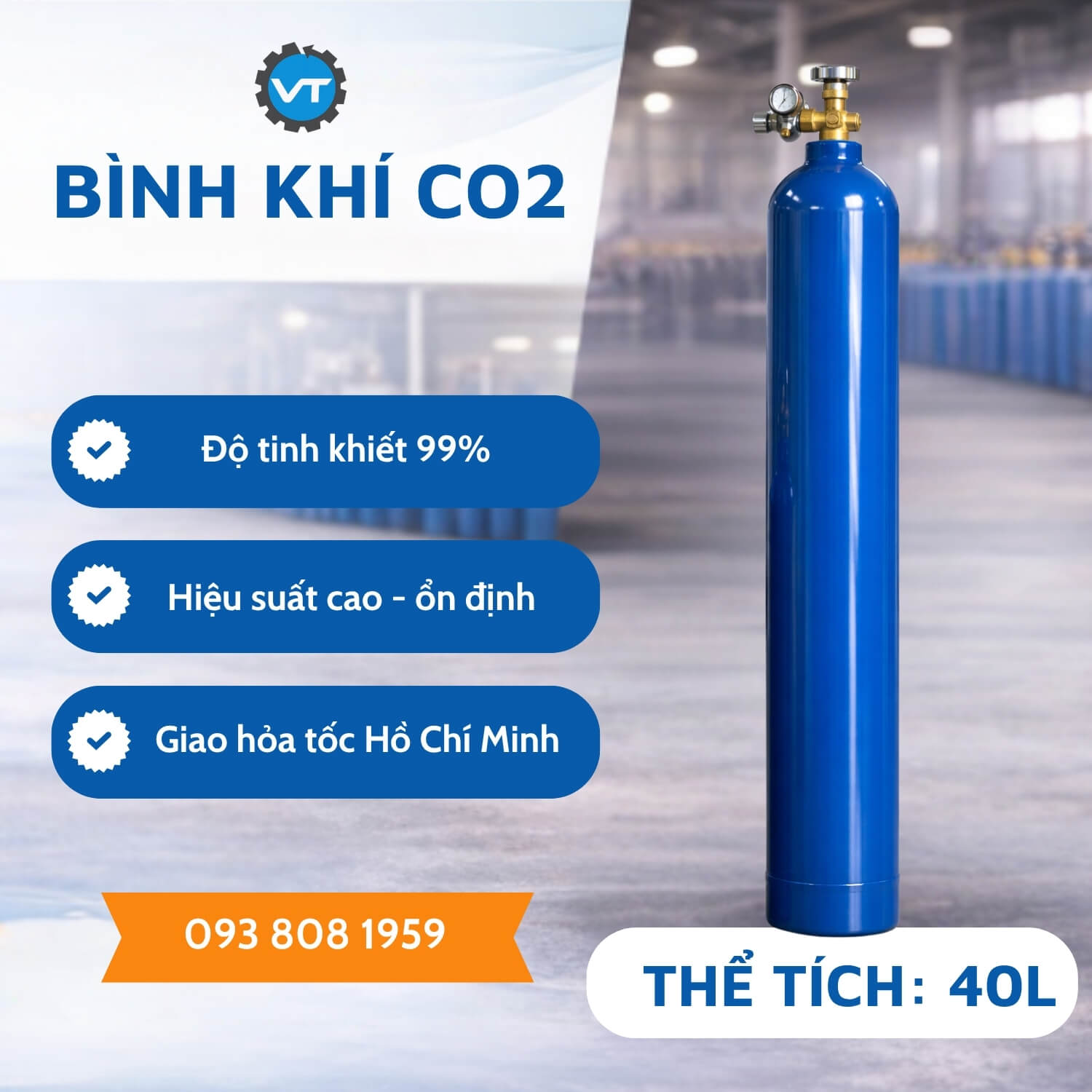 Khí CO2 40L C40 - Khí CO2 Công Nghiệp Dùng Hàn MIG Hiệu Quả
