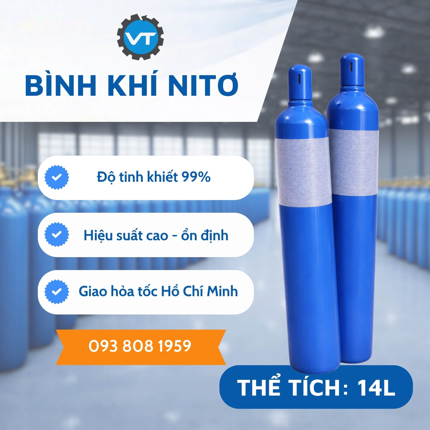 Khí Nito 14L N14 - Khí N2 Tinh Khiết Dùng Bảo Quản & Công Nghiệp