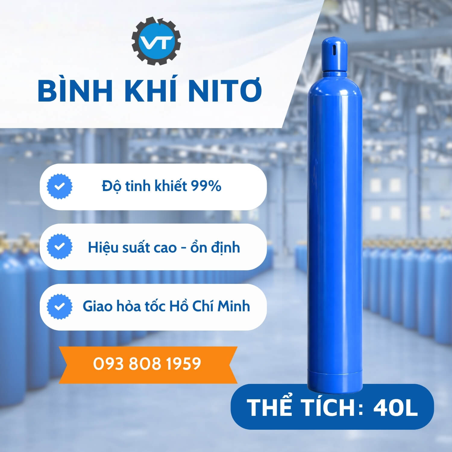 Khí Nito 40L N40 - Khí Nito Công Nghiệp Độ Tinh Khiết Cao