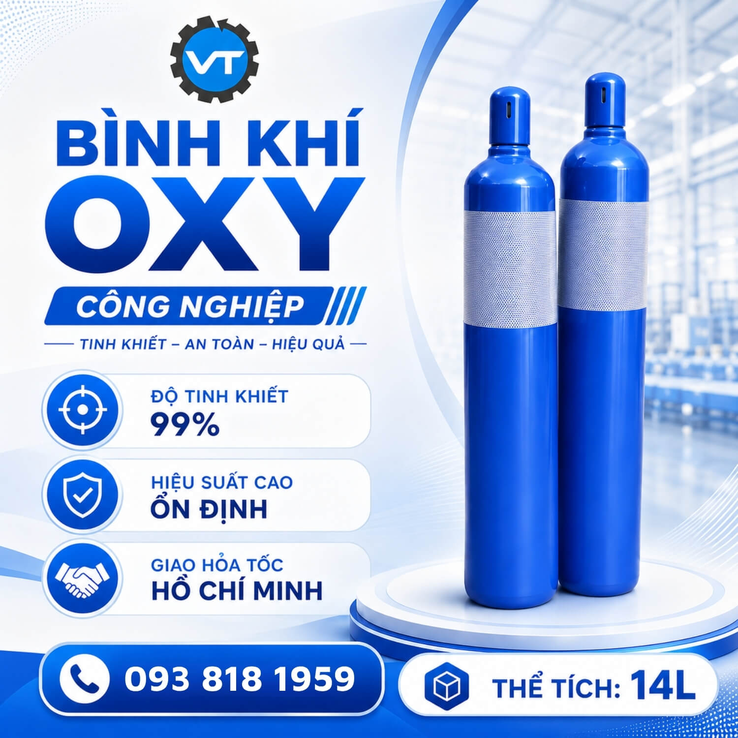 Bình khí Oxy 14L Công Nghiệp