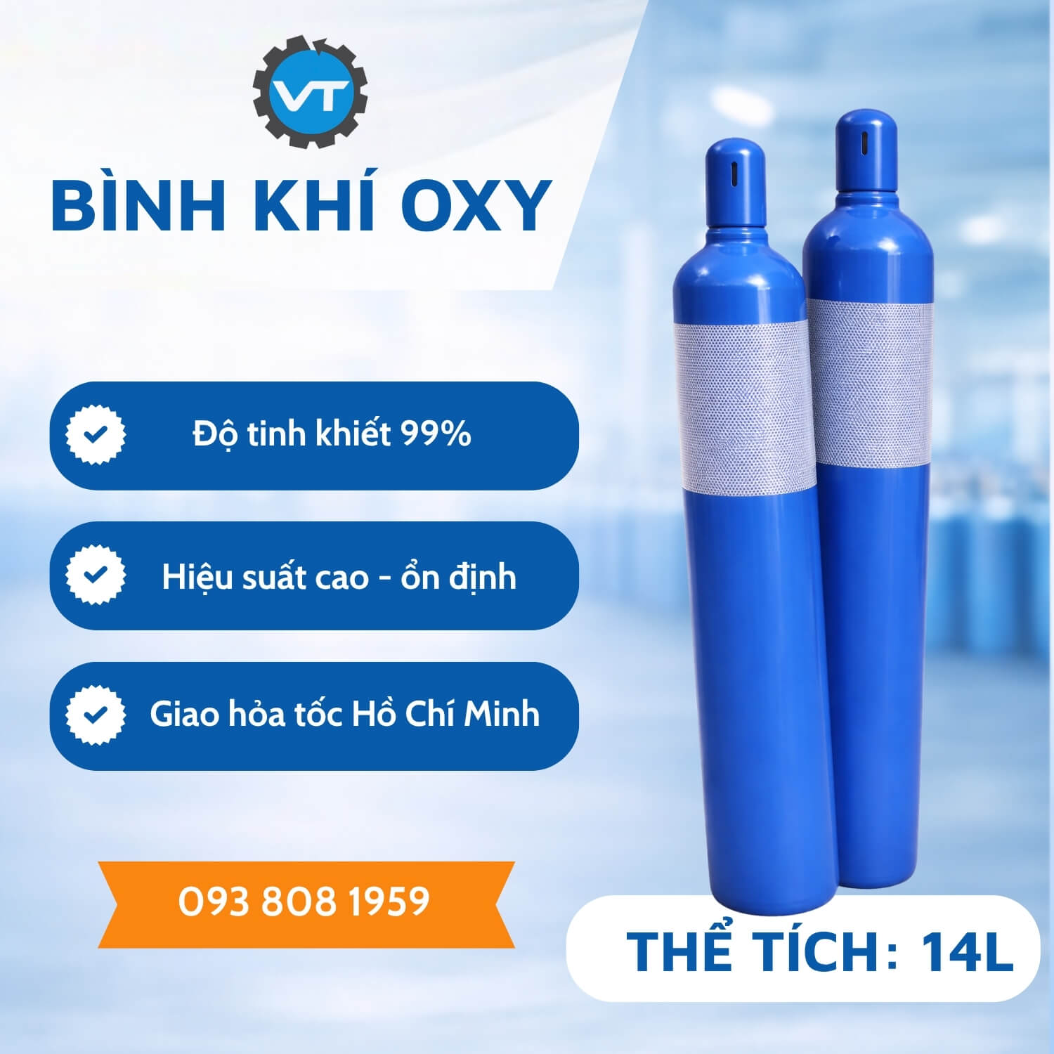 Bình khí Oxy 14L O14 - Khí Hàn Oxy Tinh Khiết Dùng Cắt Kim Loại
