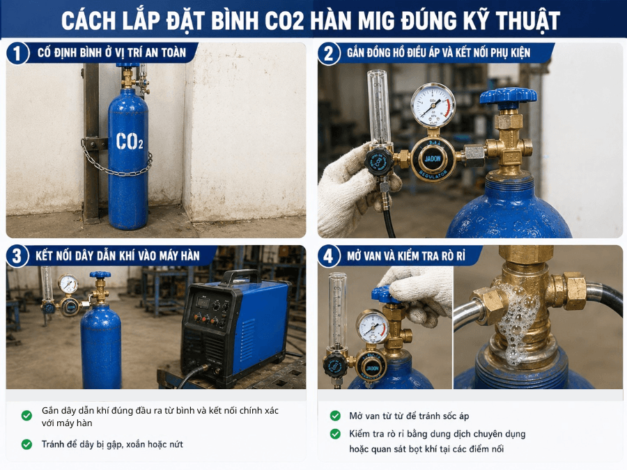 Cách lắp đặt bình CO2 hàn MIG