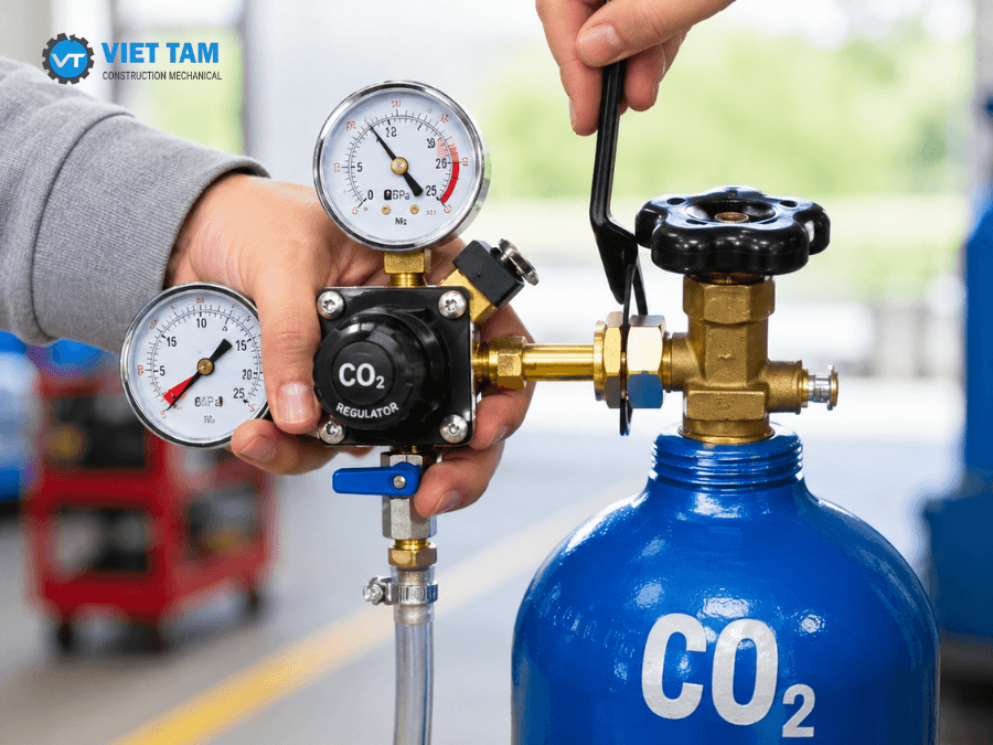 Dựa vào đồng hồ khí nhận biết bình CO2 hết
