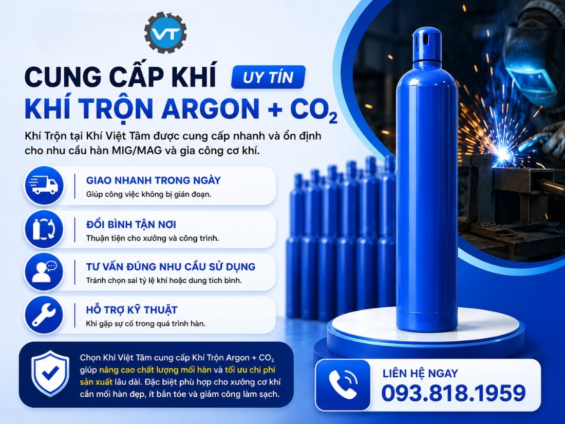 Chọn Khí Trộn Argon + CO2 tại Khí Việt Tâm