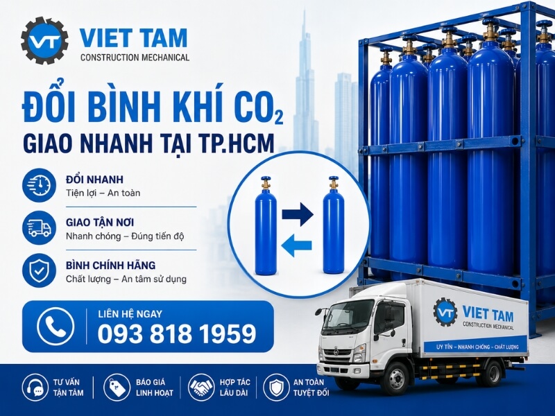 Đối bình khí CO2 tại Khí Việt Tâm