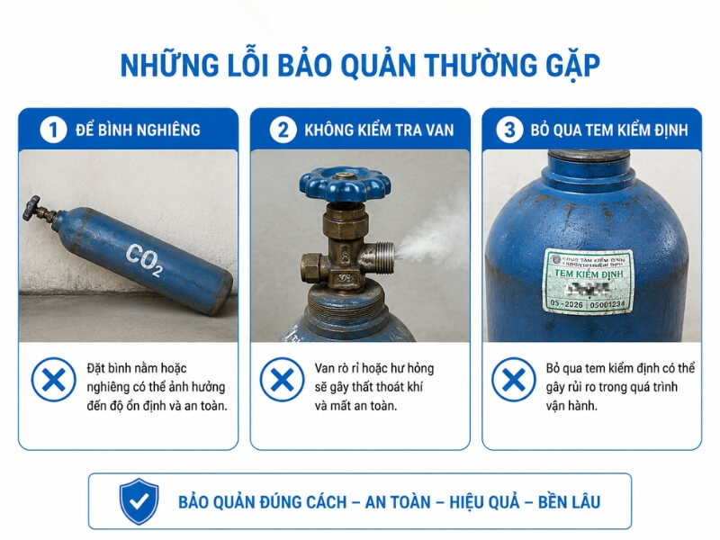 Những lỗi khi bảo quản bình khí CO2