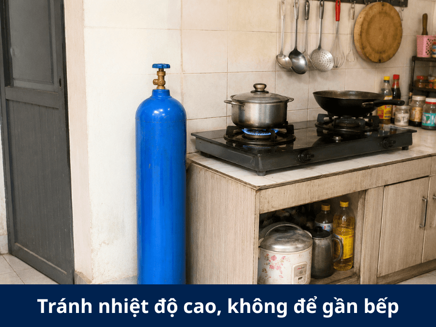 Tránh đặt bình CO2 chổ nguồn nhiệt cao