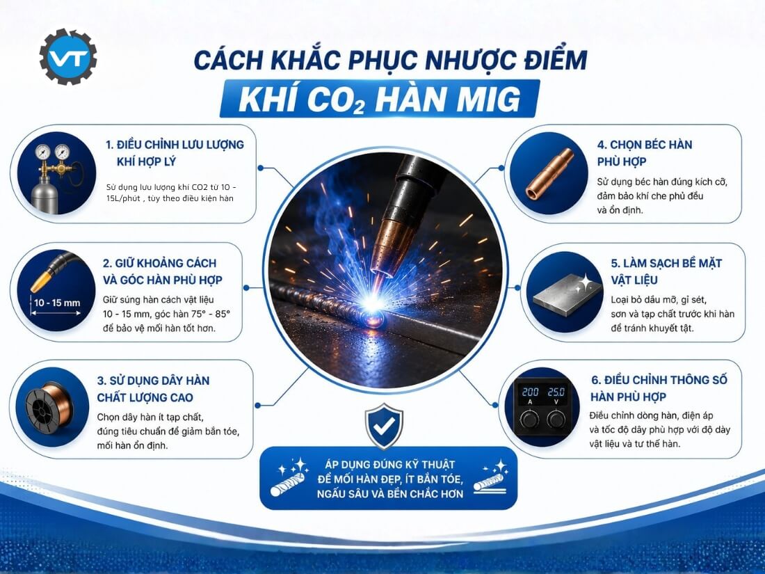Cách khắc phục nhược điểm khí CO2 hàn MIG