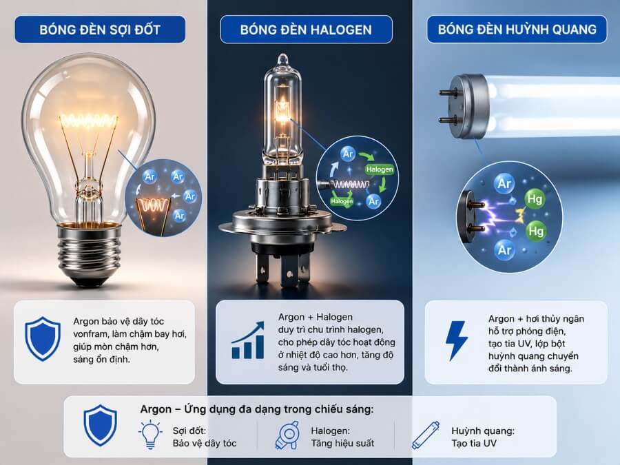 Các loại bóng đèn sử dụng khí Argon