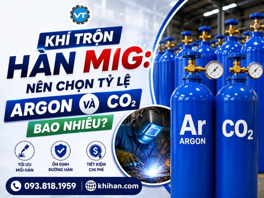 Cách chọn tỷ lệ khí trộn Argon và CO2 hàn MIG