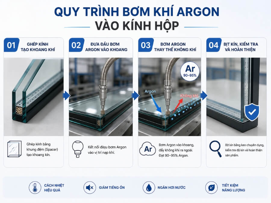 Quy trình bơm khí Argon vào kính hộp