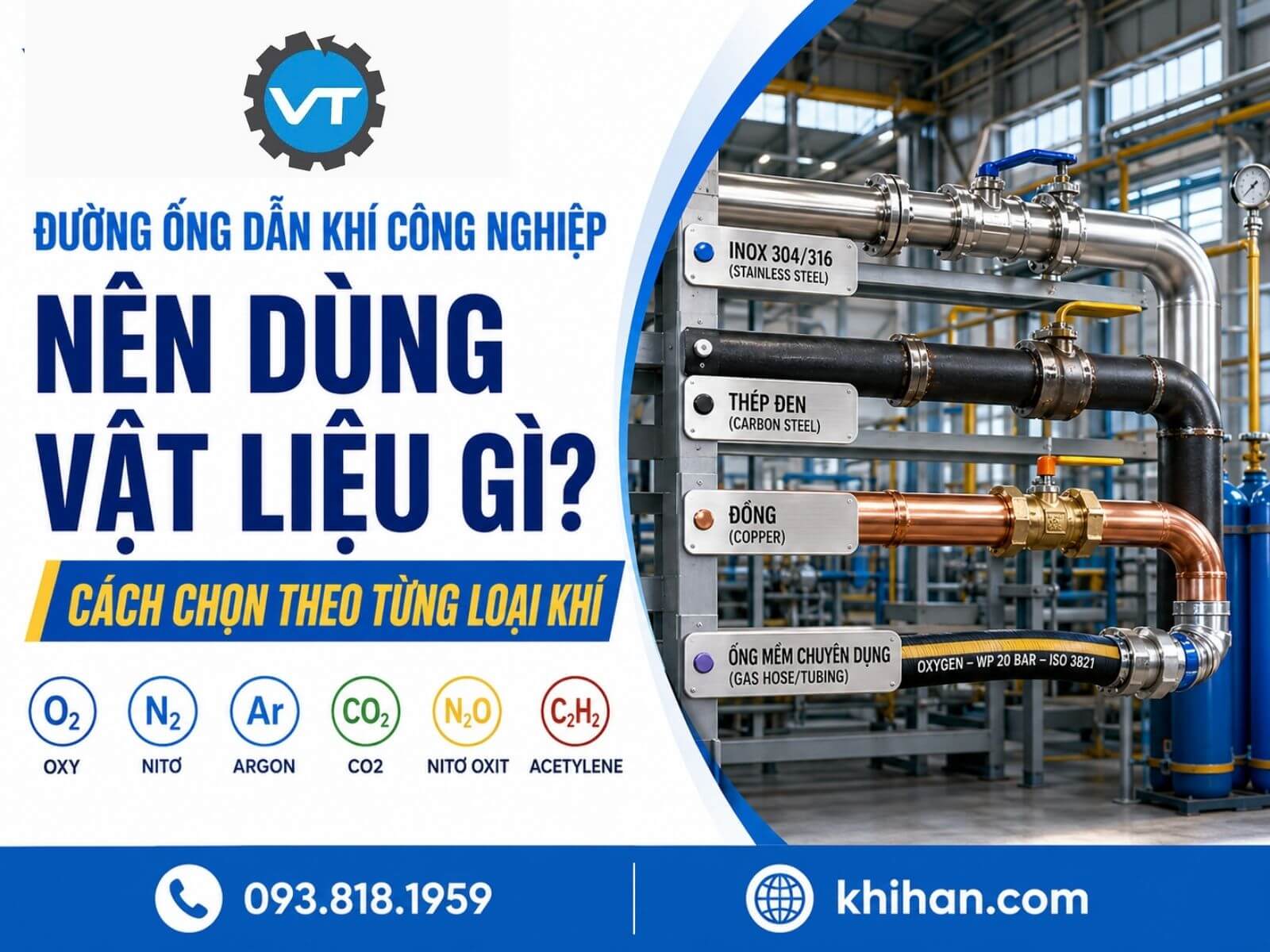 Đường Ống Dẫn Khí Công Nghiệp Nên Dùng Vật Liệu Gì? Cách Chọn Theo Từng Loại Khí
