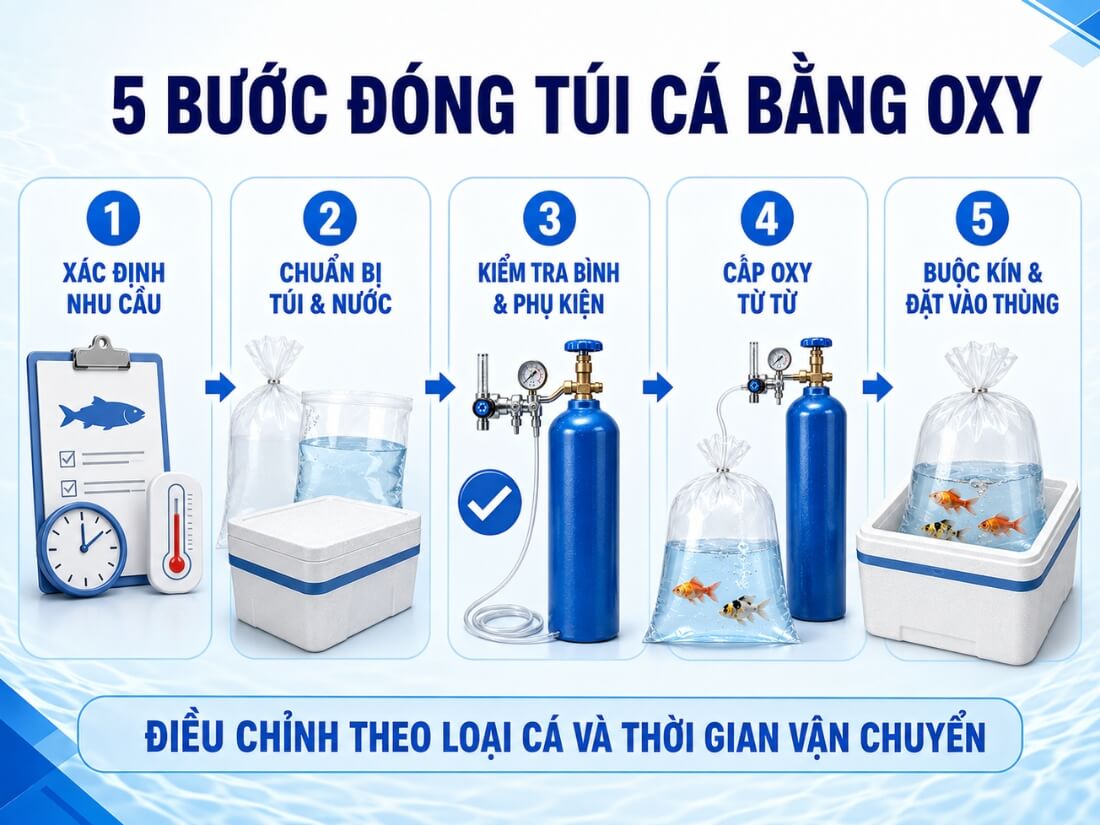5 bước đóng túi cá bằng Oxy