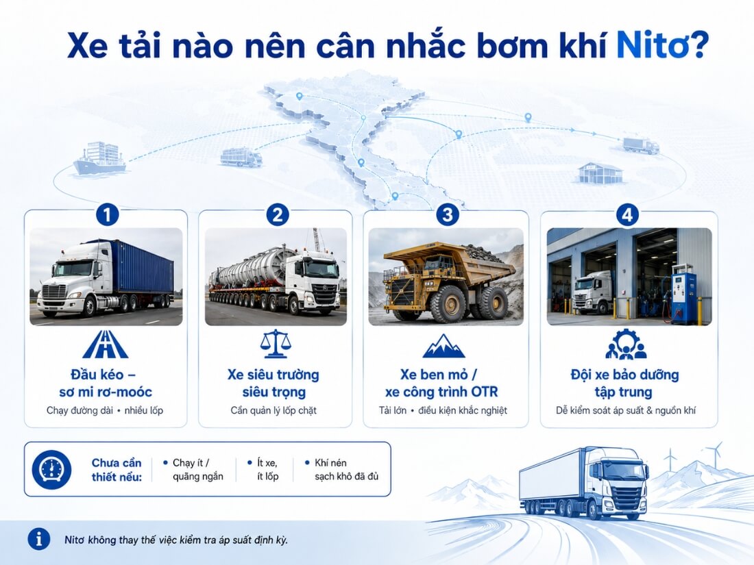 Các loại xe tải nên cân nhắc bơm khí Nito