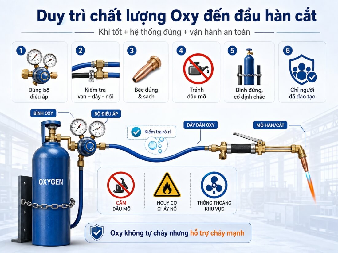 Cách duy trì chất lượng Oxy đến đầu hàn cắt