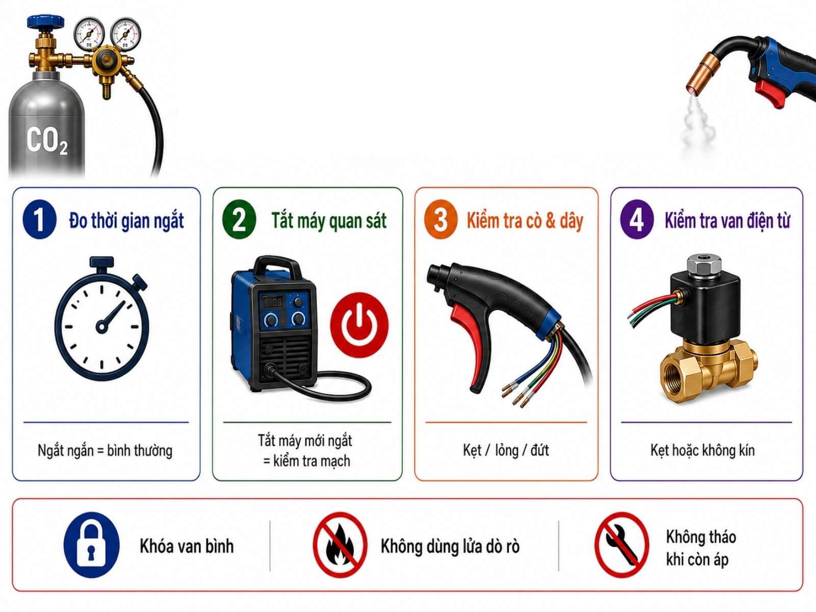 Cách Kiểm Tra Khí CO2 Vẫn Chảy Sau Khi Nhả Cò