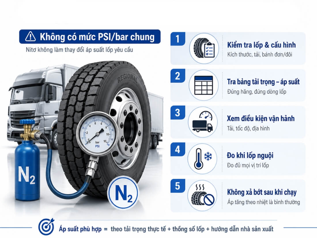 Cách xác định áp suất bơm Nito cho xe tải