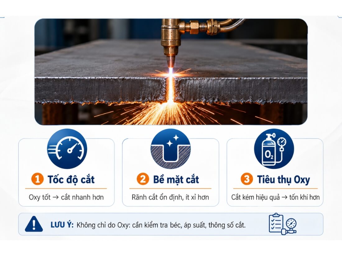 Độ tinh khiết của khí Oxy ảnh hưởng đến cắt