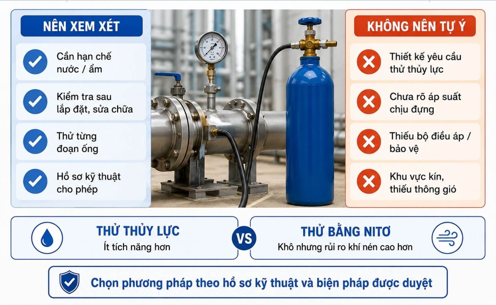 Khi nào nên và không nên thử đường ống bằng Nitơ?
