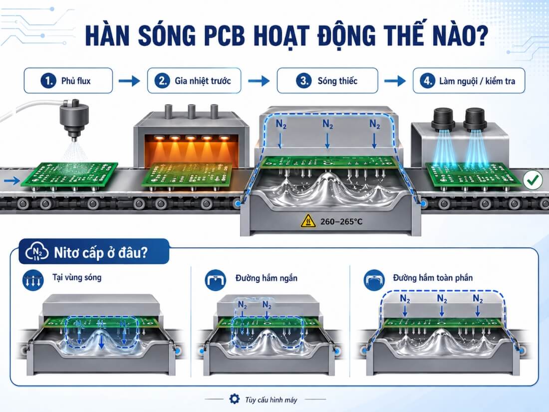 Nguyên lý hoạt động hàn sóng PCB