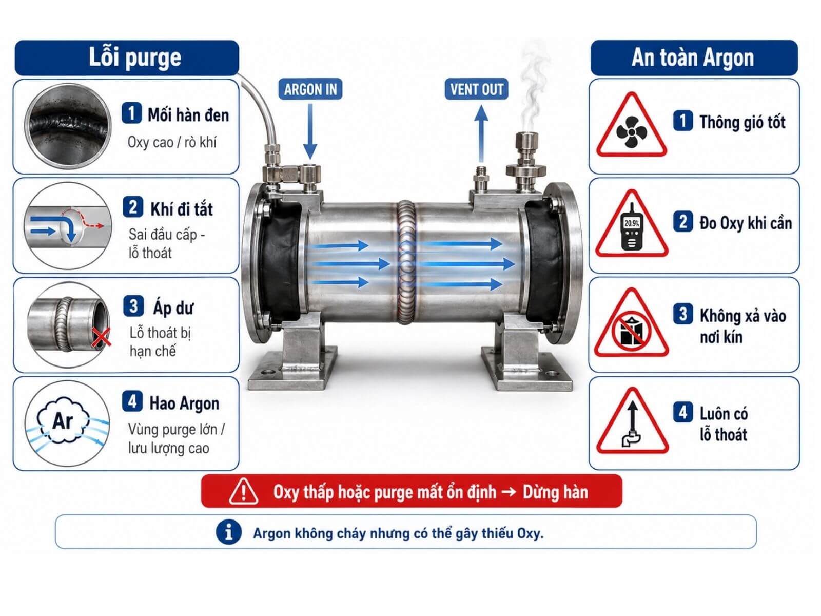 Những lỗi thường gặp khi purge khí Argon