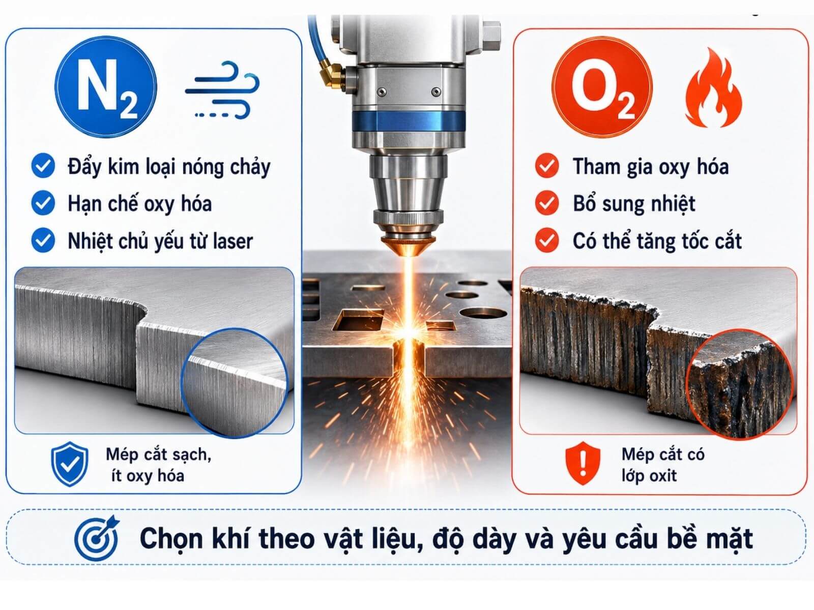 So sánh khí Nitơ và Oxy trong cắt laser kim loại
