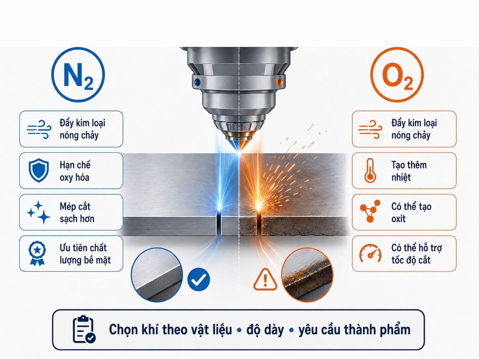 So sánh Nitơ và Oxy khi cắt kim loại