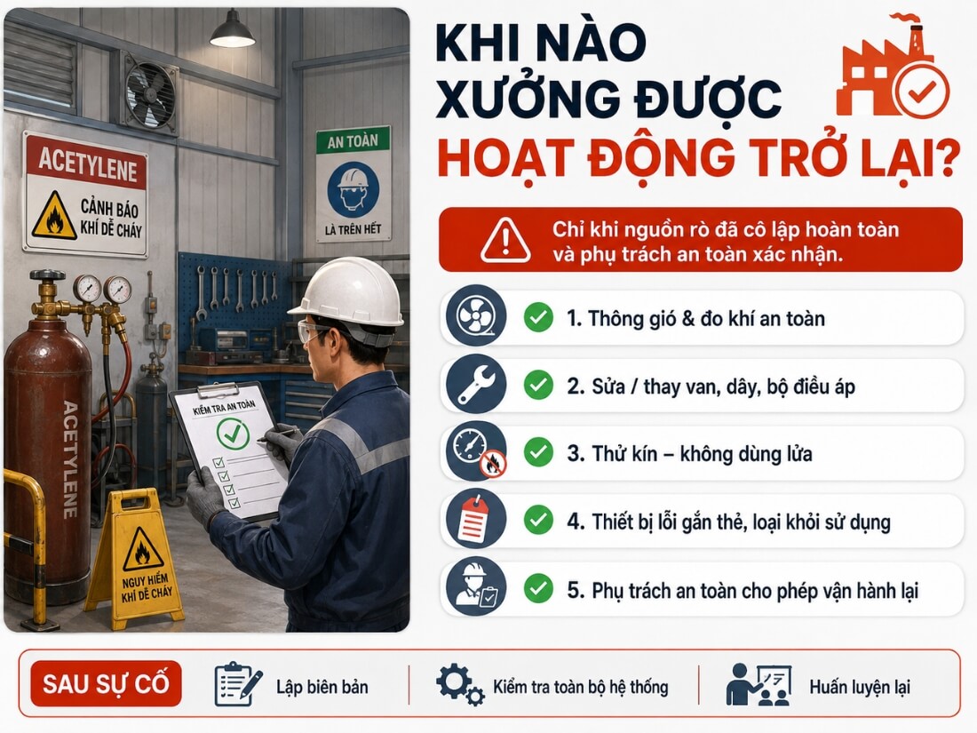 Trường hợp xưởng được hoạt động trở lại sau sự cố rò rỉ khí Acetylene