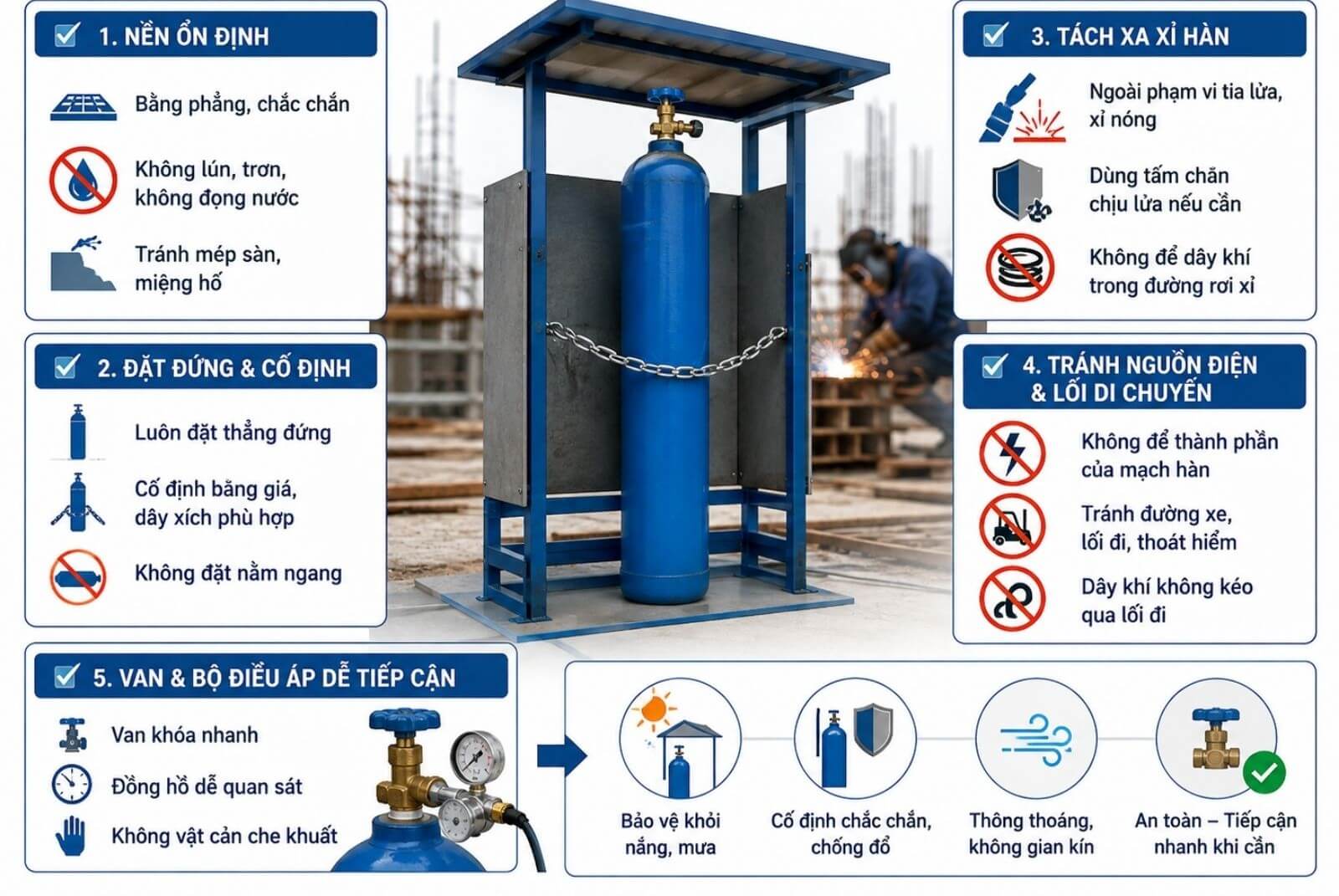 Cách lựa chọn vị trí đặt bình khí CO2 tại công trường
