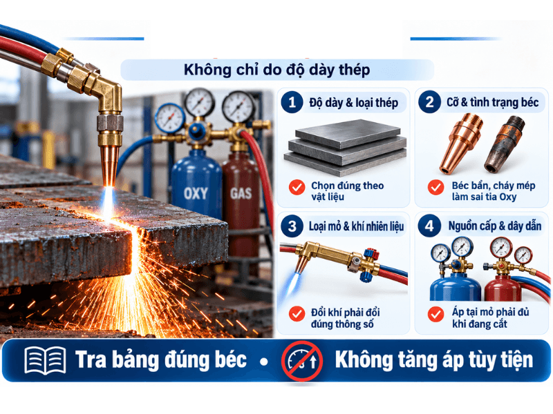 Áp Suất Oxy Khi Cắt Thép Phụ Thuộc Vào Những Yếu Tố Nào?