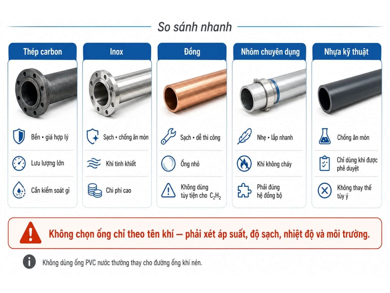Các Vật Liệu Đường Ống Dẫn Khí Công Nghiệp Phổ Biến