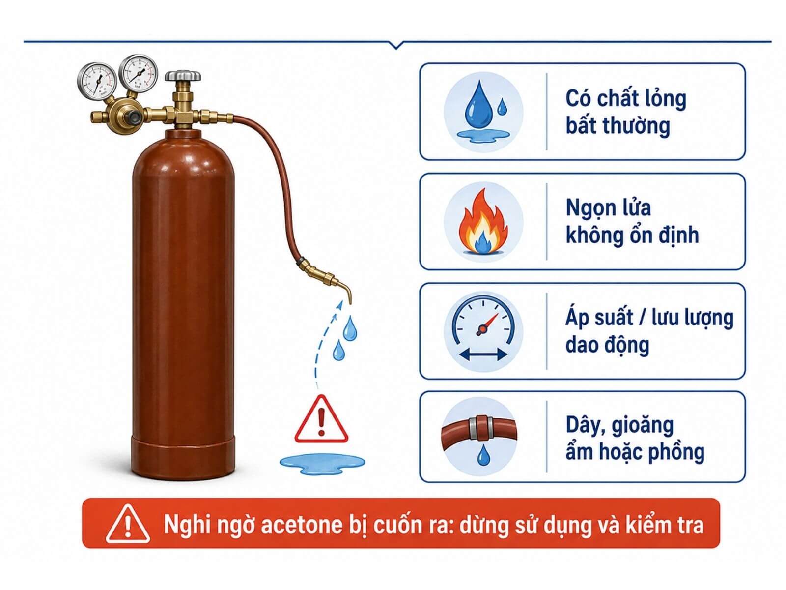 Dấu Hiệu Acetone Có Thể Bị Cuốn Ra Khỏi Bình