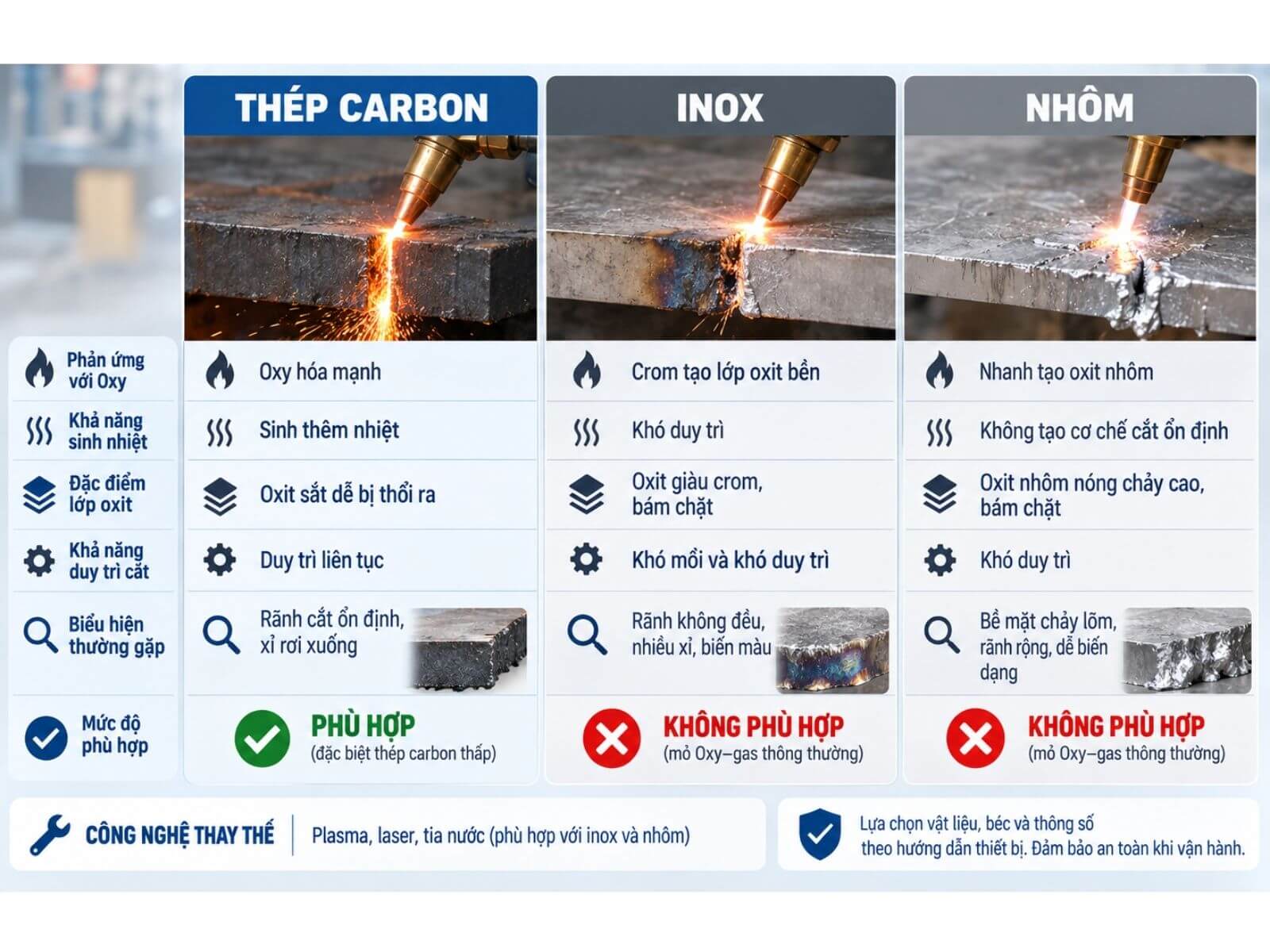 So Sánh Khả Năng Cắt Oxy-gas Theo Từng Vật Liệu