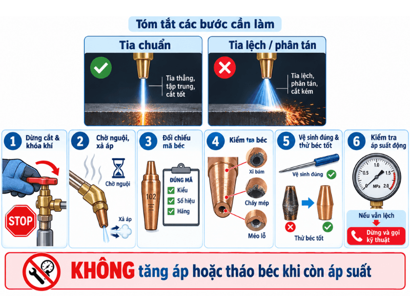Thứ Tự Kiểm Tra Khi Tia Oxy Cắt Bị Lệch