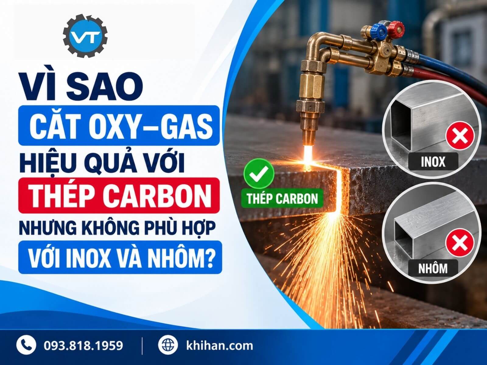 Vì Sao Cắt Oxy–Gas Hiệu Quả Với Thép Carbon Nhưng Không Phù Hợp Với Inox Và Nhôm?