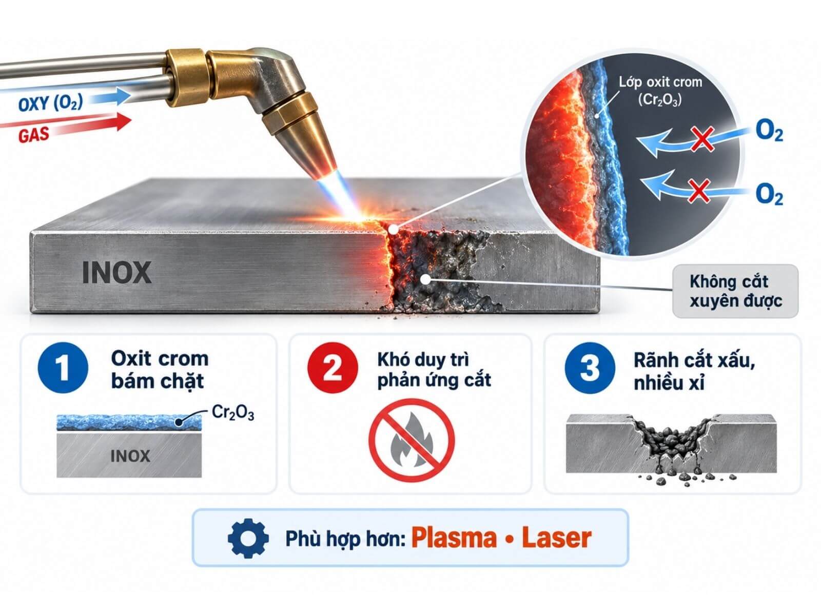 Vì Sao Cắt Oxy-gas Không Phù Hợp Với Inox?