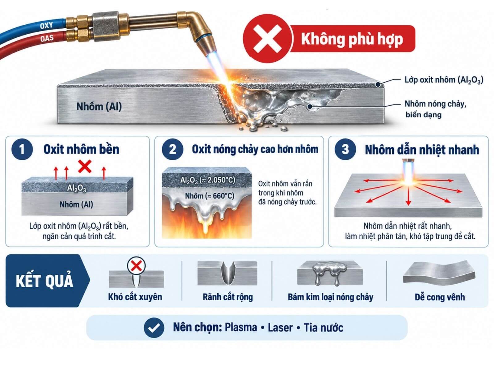 Vì Sao Cắt Oxy-gas Không Phù Hợp Với Nhôm?