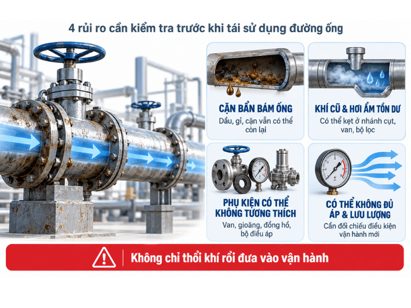 Vì Sao Đổi Loại Khí Trên Đường Ống Cũ Không Thể Chỉ Thổi Khí?