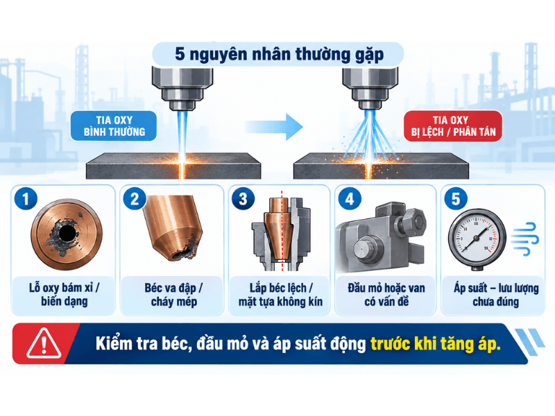 Vì Sao Tia Oxy Cắt Bị Lệch Hoặc Phân Tán?