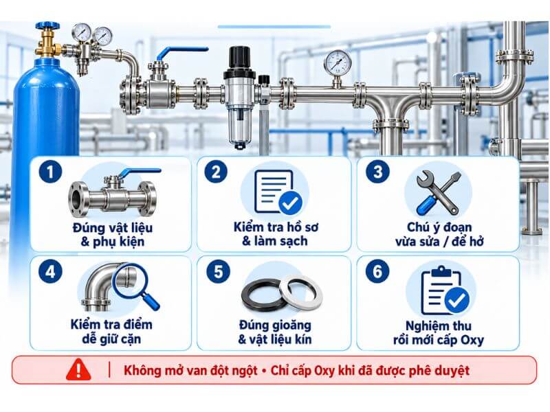 Kiểm soát độ sạch và tình trạng đường ống trước khi cấp Oxy