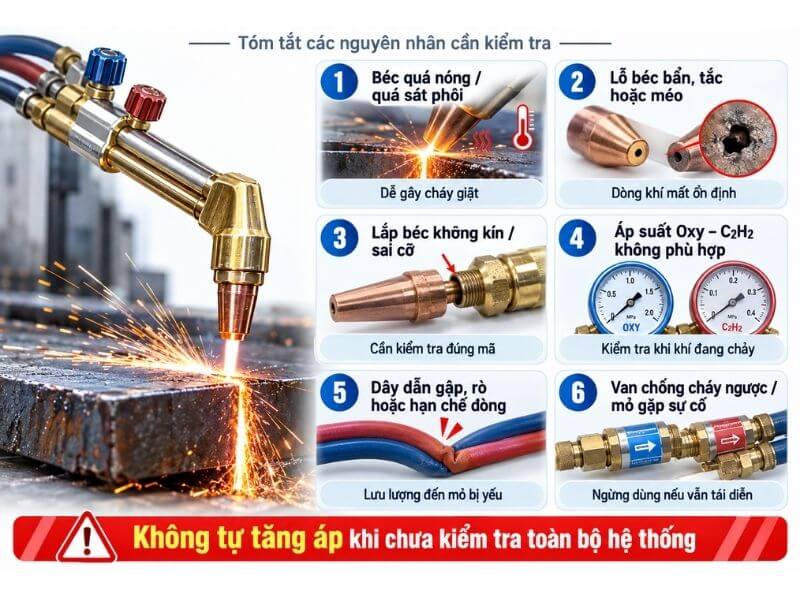Những nguyên nhân khiến béc cắt nổ lụp bụp